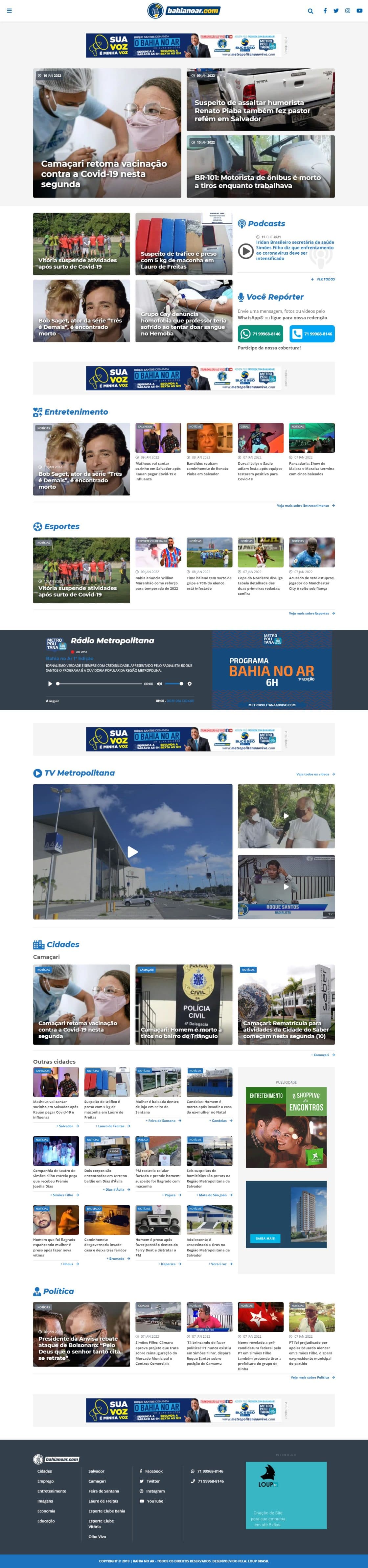 Print da página principal do portal de notícias BAHIANOAR.