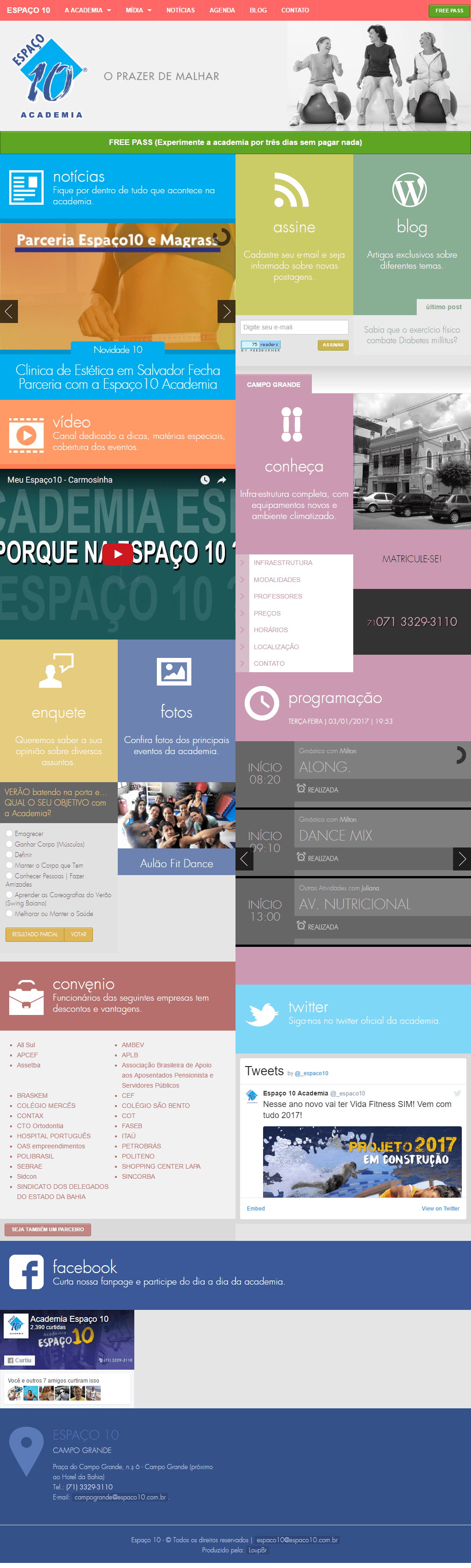 Confira imagem da página principal do site Espaço 10.