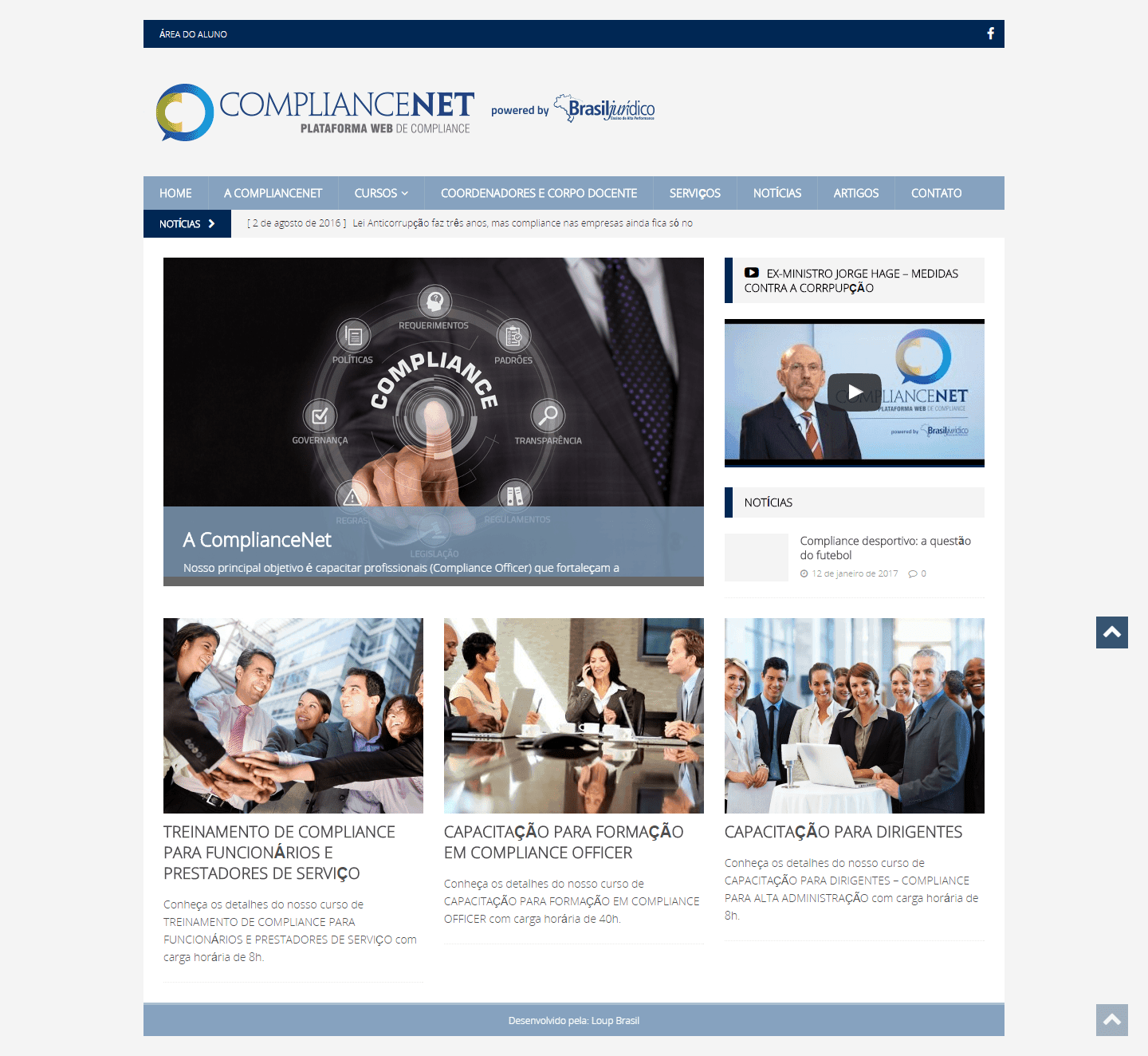 Imagem apresenta a página principal do site ComplianceNet.