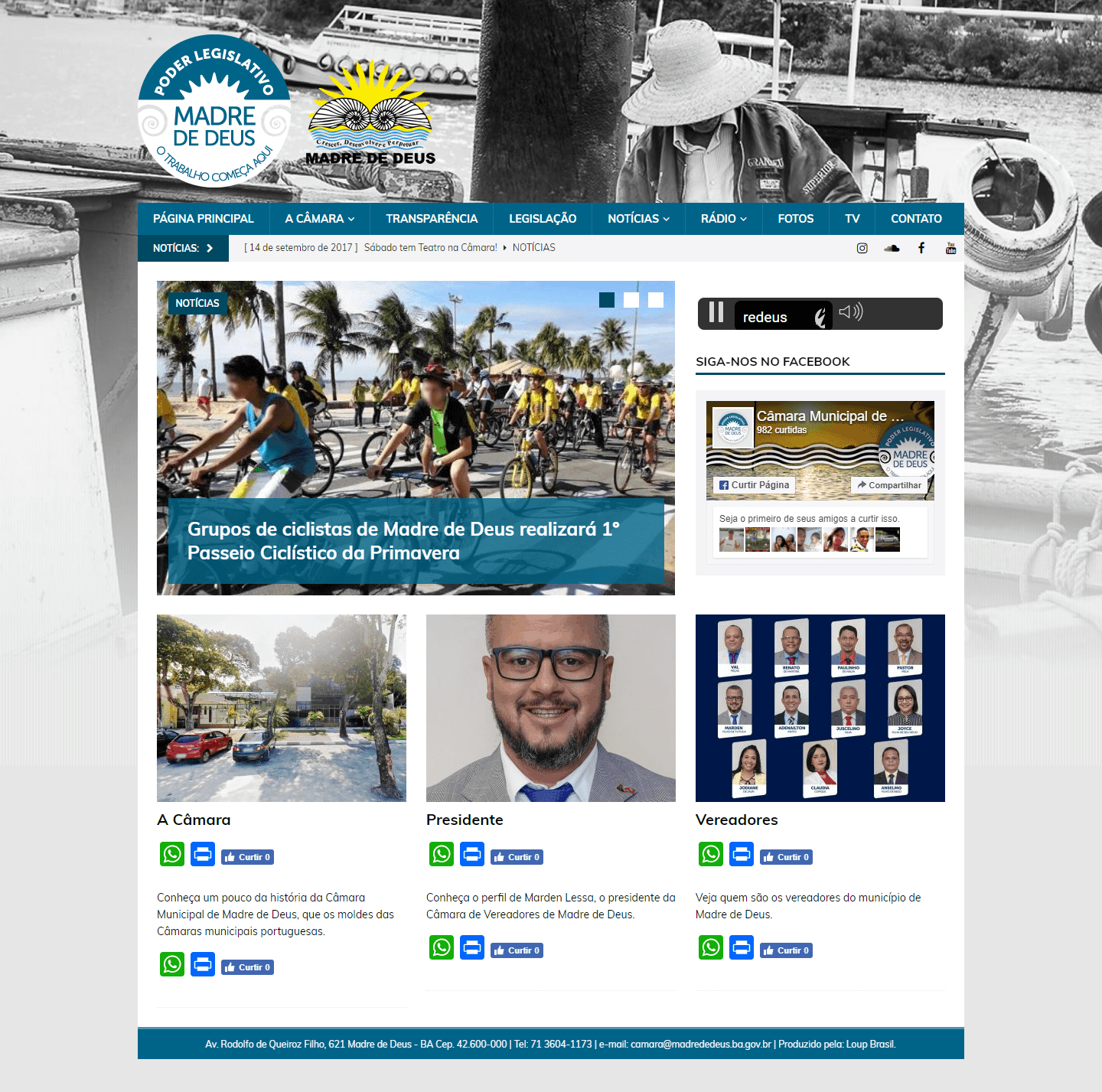 Página principal do site da Câmara Municipal de Madre de Deus.