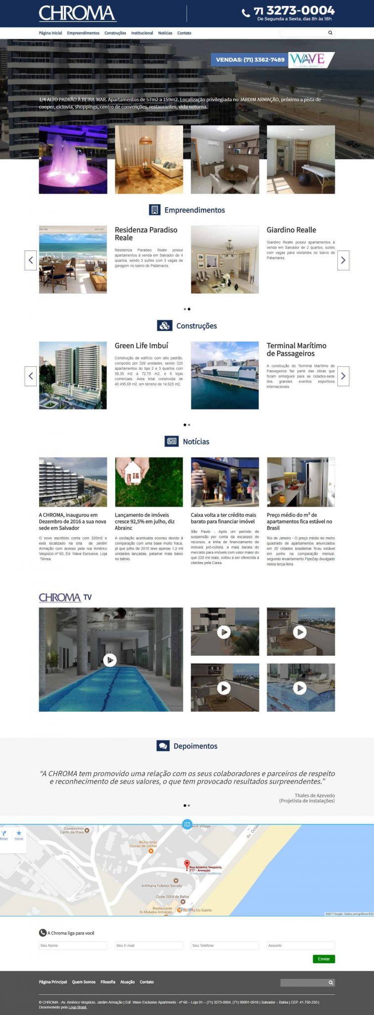 Página principal da CRHOMA Empreendimentos.
