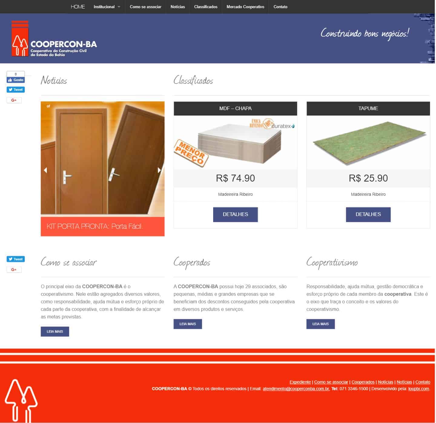 Página principal do site da COOPERCON-BA.