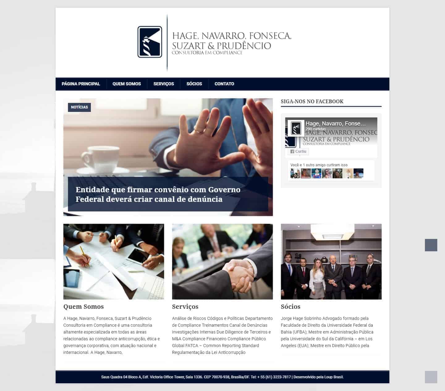 página principal do site da Hage, Navarro, Fonseca, Suzart & Prudêncio Consultoria.