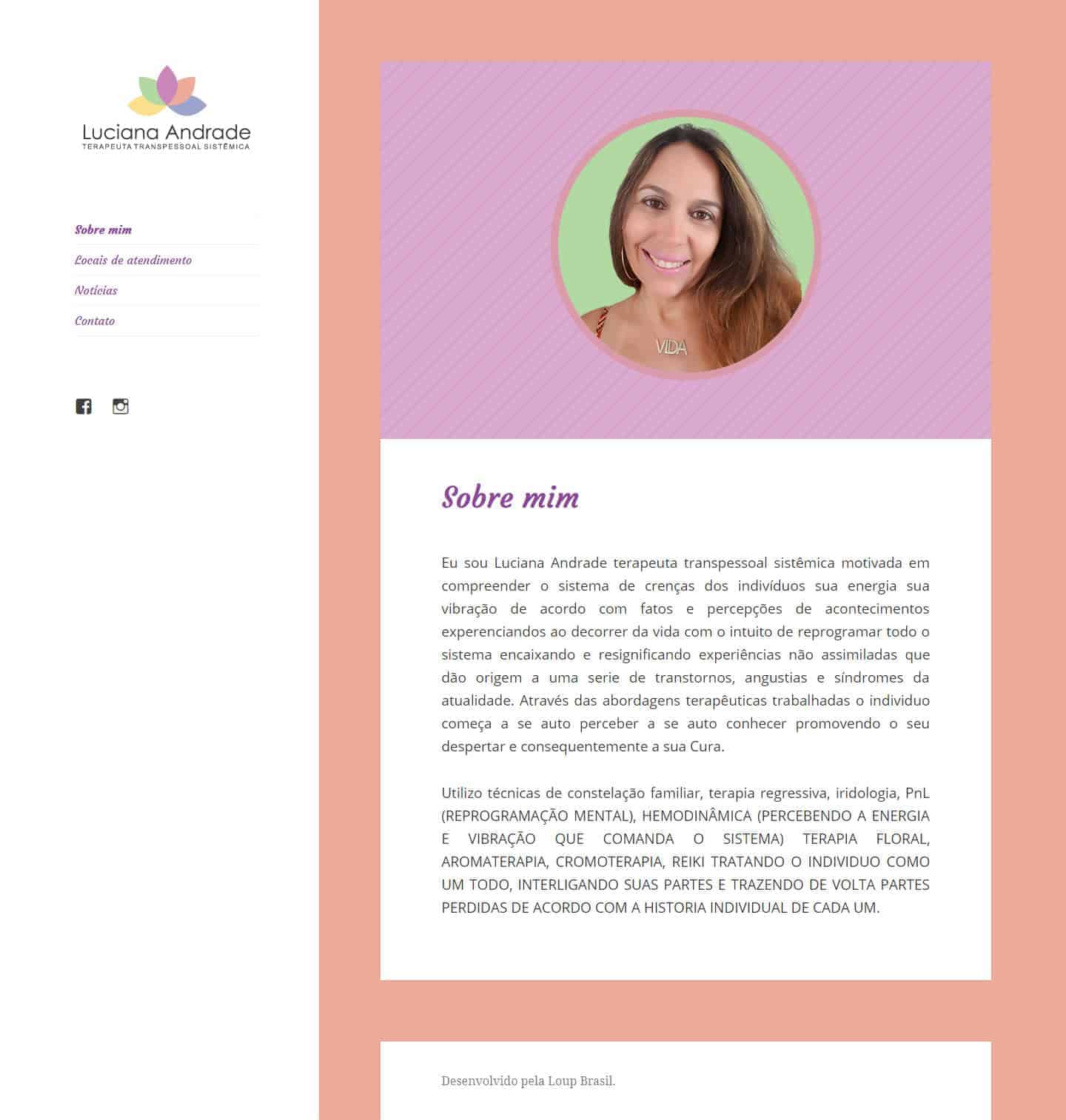 Print da página principal de Luciana Andrade.