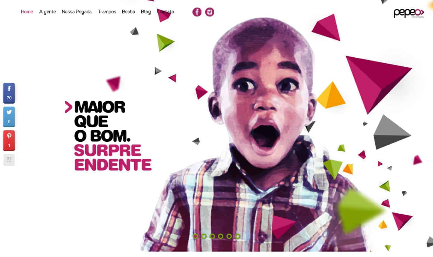 Página principal do site da Pepeô Comunicação.