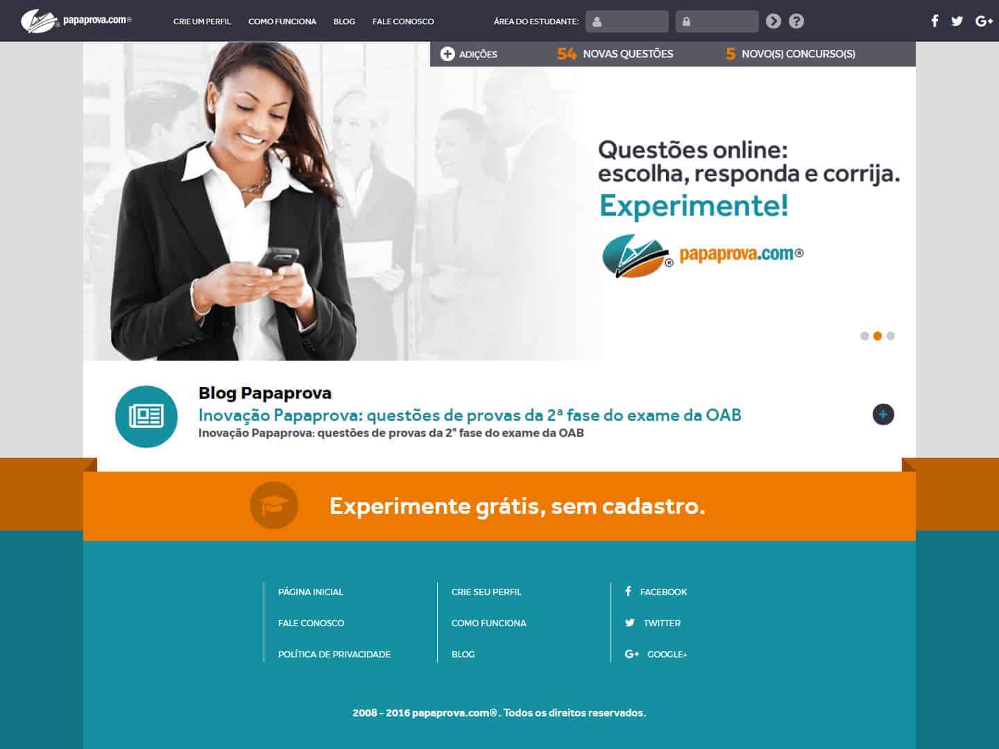 Página principal do site Papaprova.com.