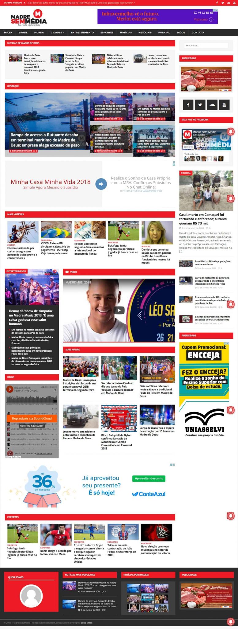 Página principal do site Madre Sem Média.