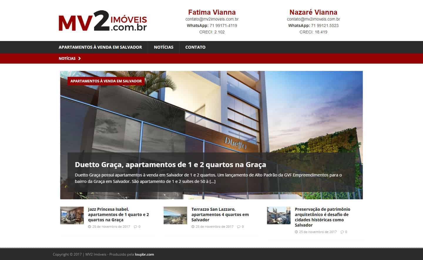 Página principal do site MV2 Imóveis.