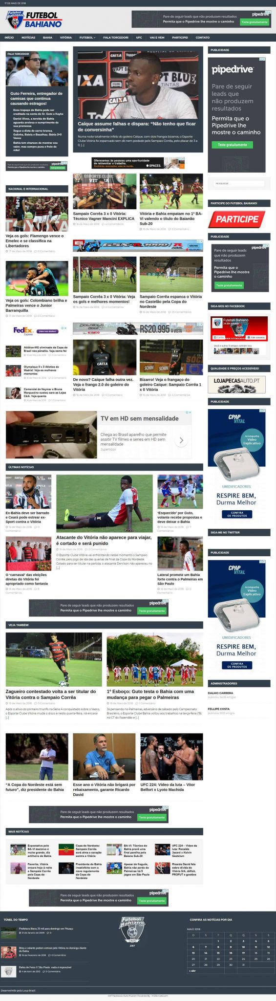 Página principal do portal de notícias esportivas futebolbahiano.org.