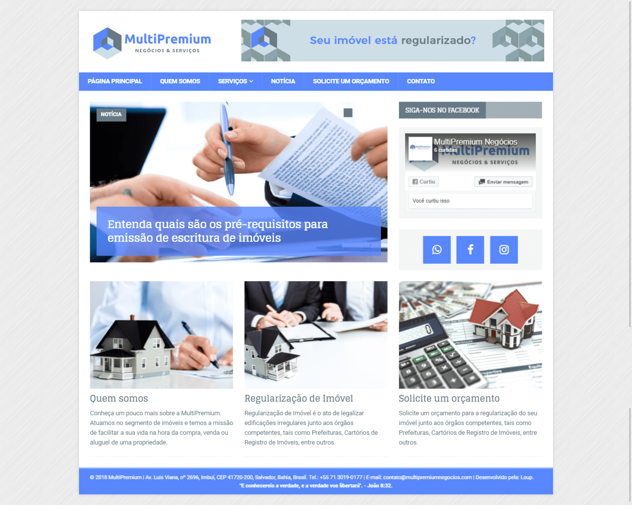 Página principal do site MultiPremium Negócios & Serviços.