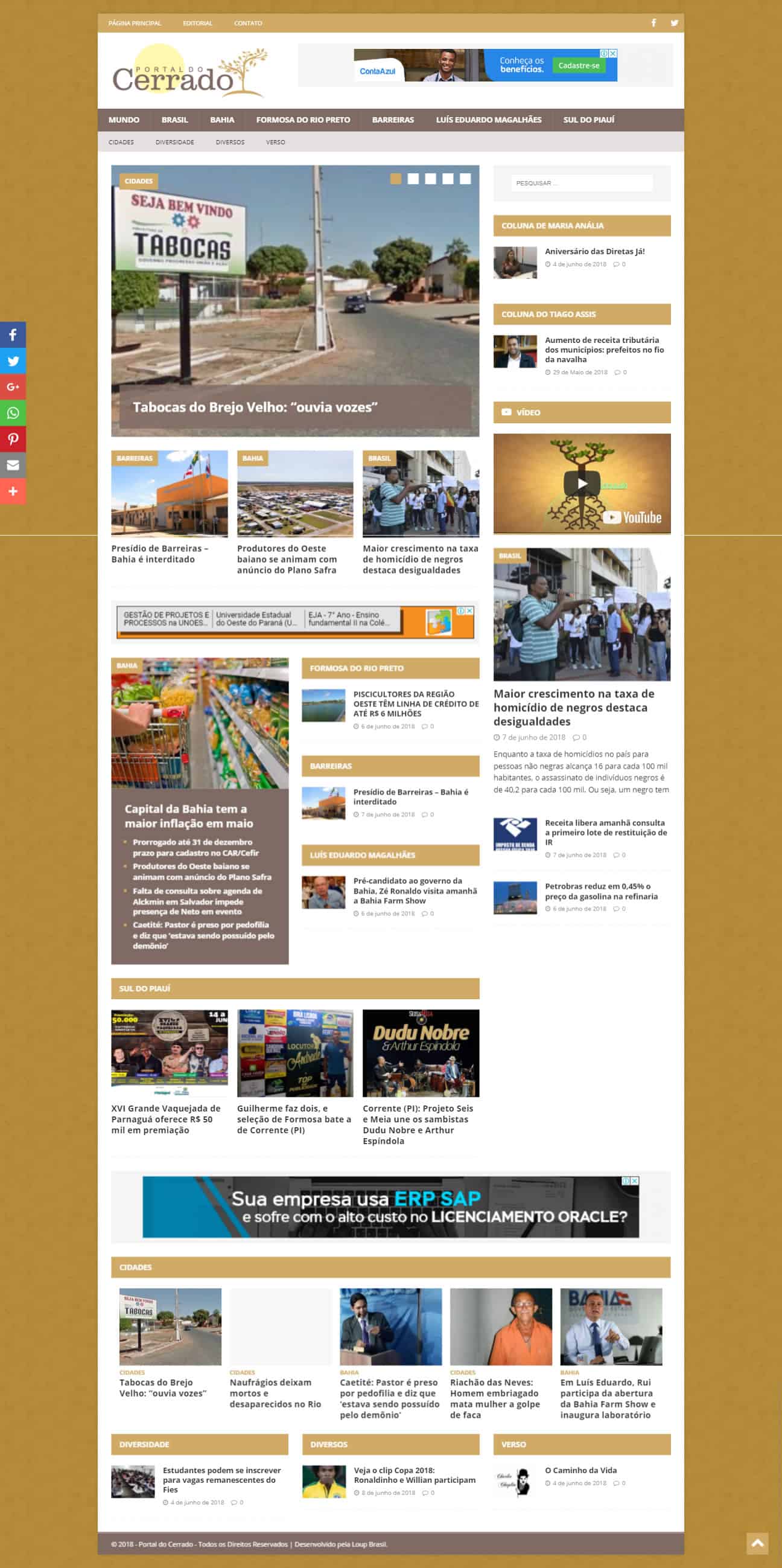 Print da página principal do site do Portal do Cerrado.