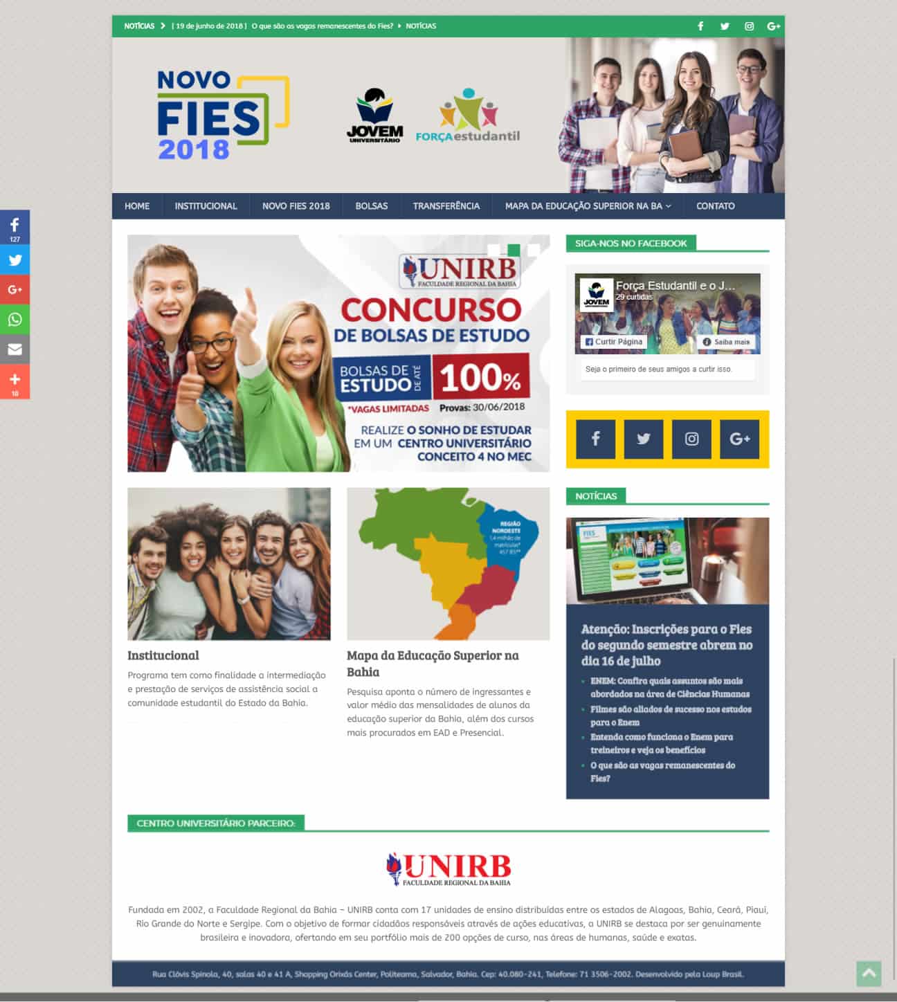 Imagem da página principal do site Jovem Universitário.