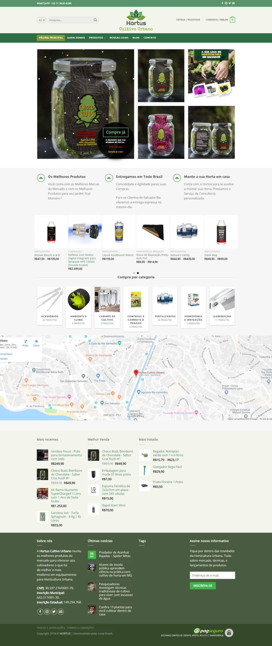 Página inicial da loja virtual Hortus Cultivo Urbano.
