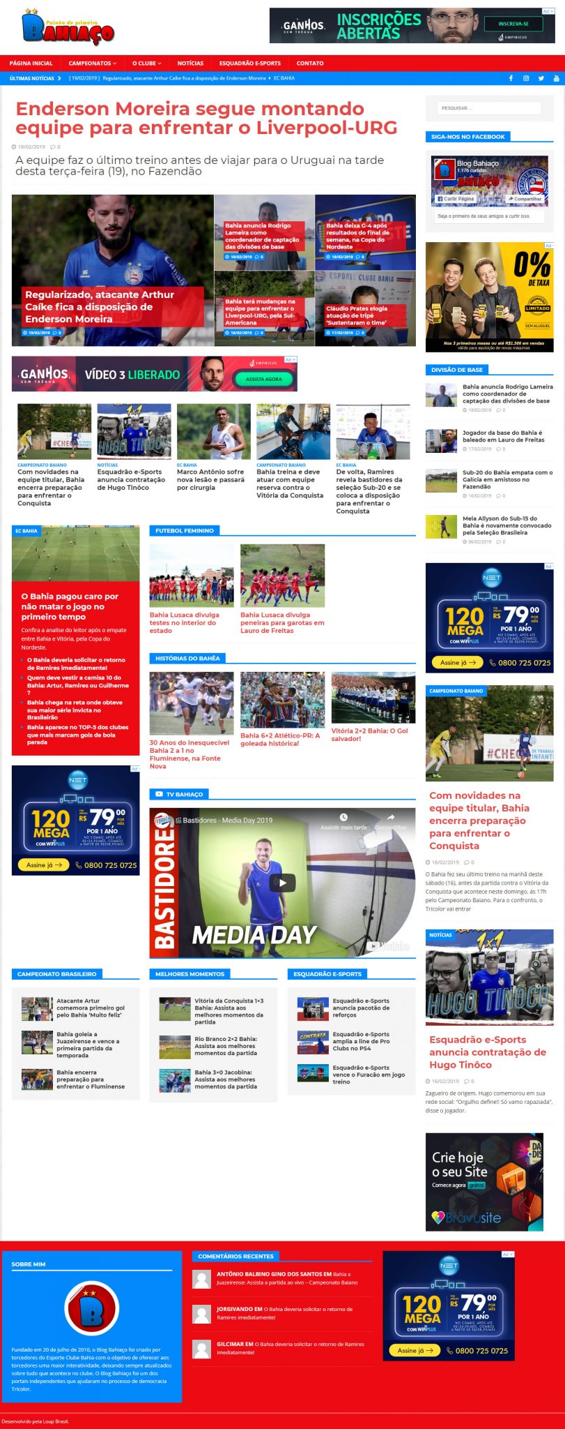 Print da página principal do site do Bahiaço.