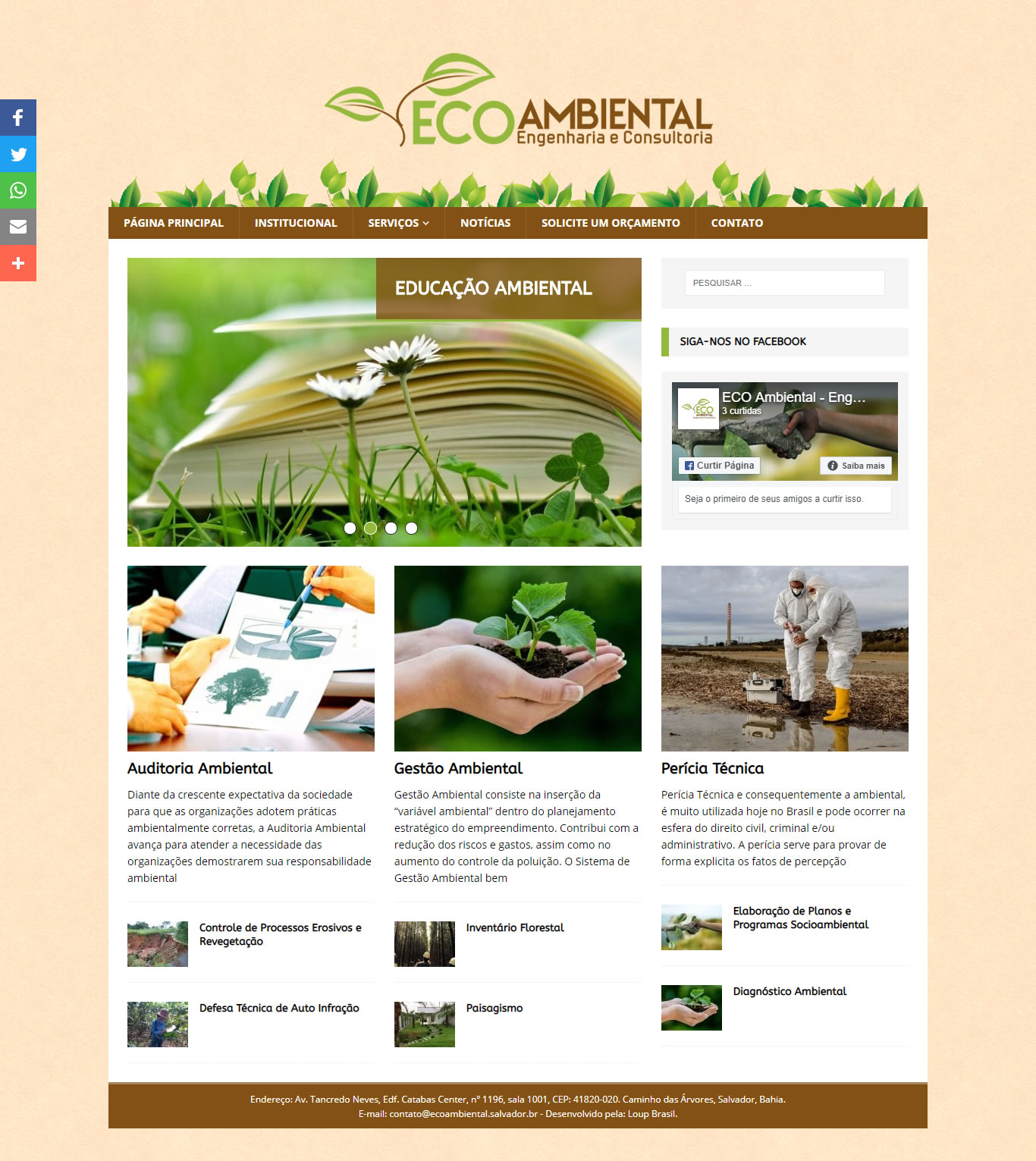 Página inicial da EcoAmbiental, engenharia e consultoria.