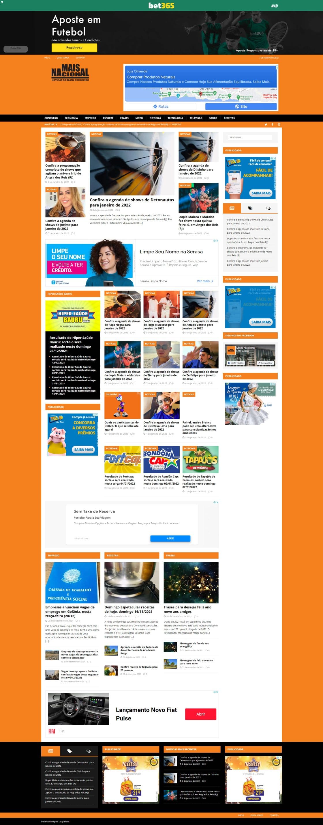 Print da página principal do site Mais Nacional.