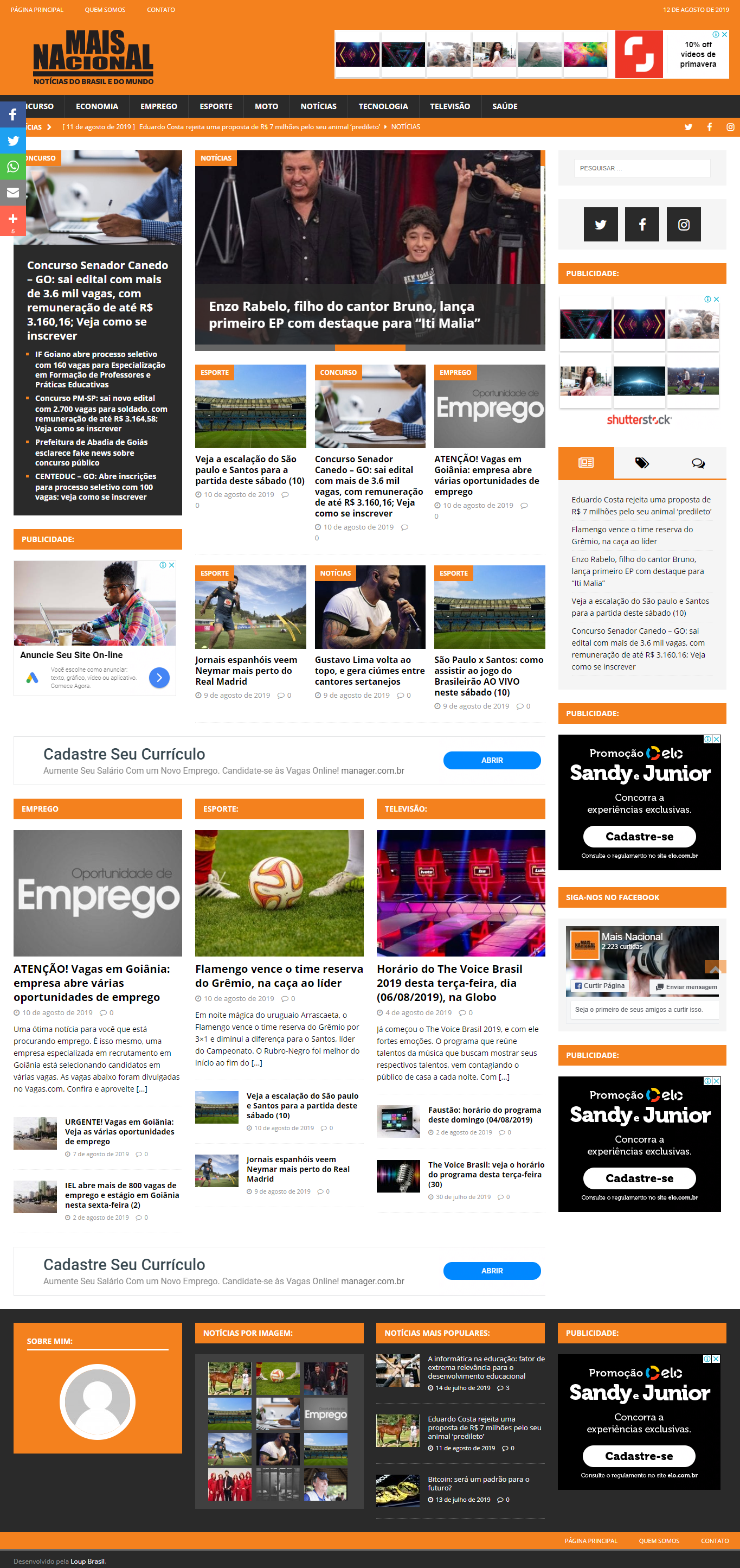 Print da página principal do site Mais Nacional.