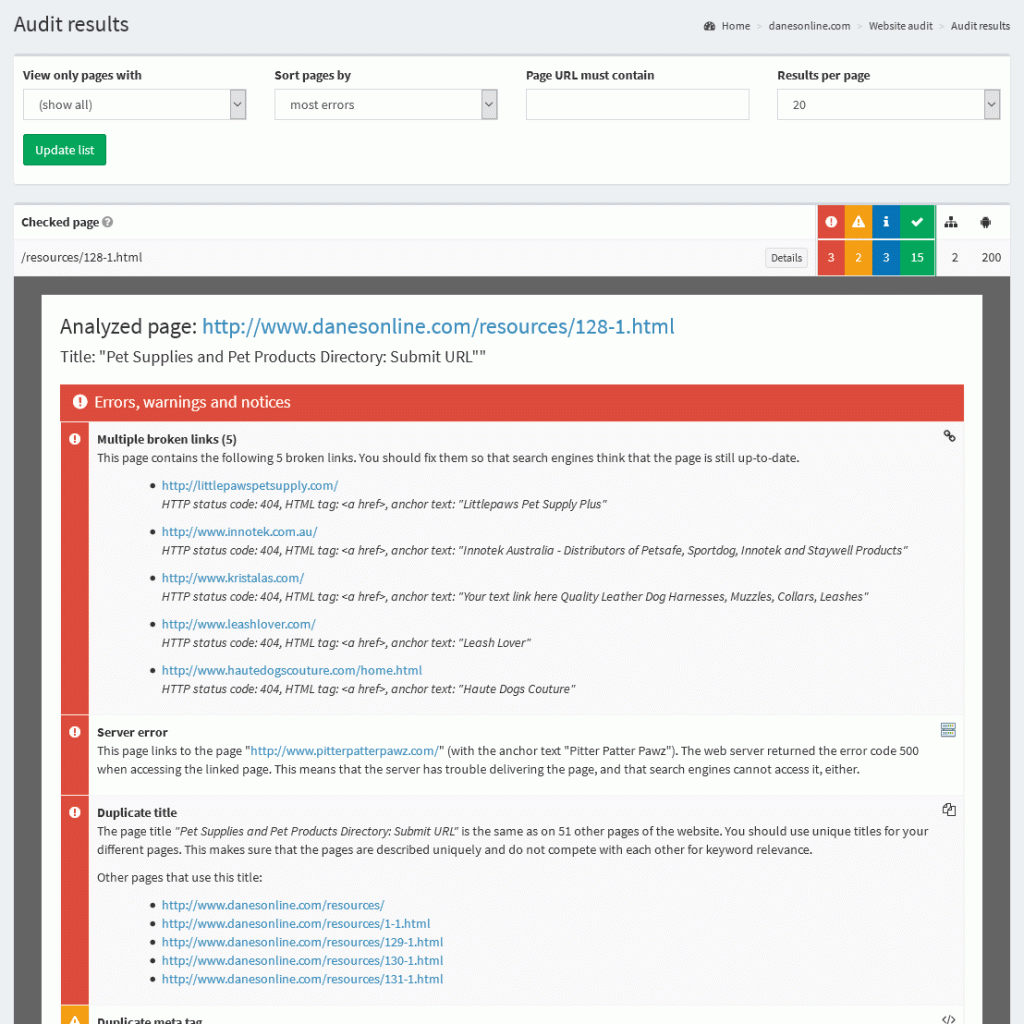 A ferramenta de auditoria de sites no SEOprofiler verifica tudo o que influencia a indexação de suas páginas da web.