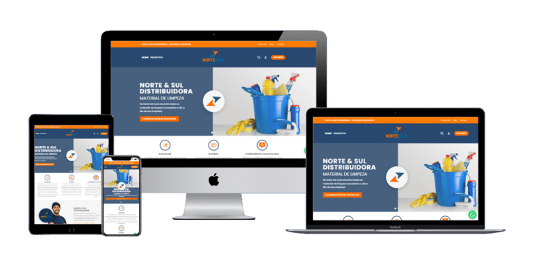 Print da montagem da página principal do site Norte e Sul Distribuidora