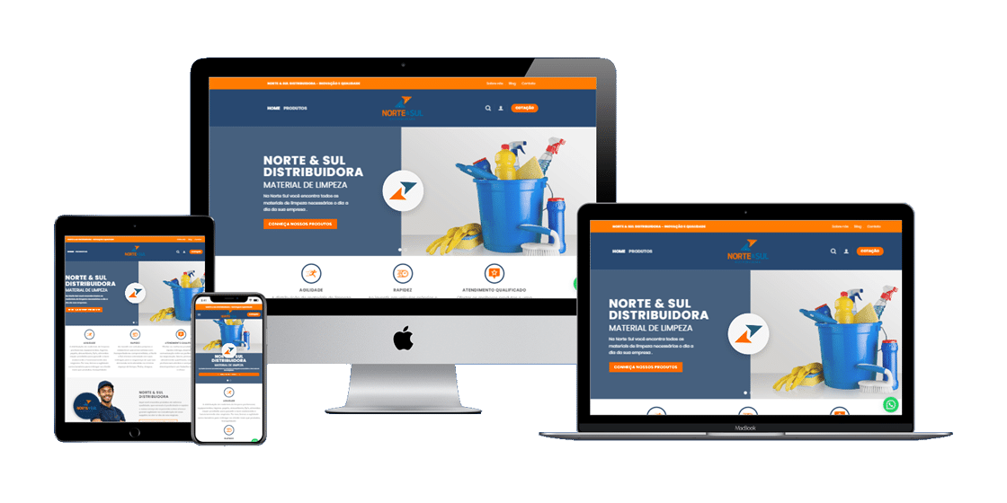 Print da montagem da página principal do site Norte e Sul Distribuidora