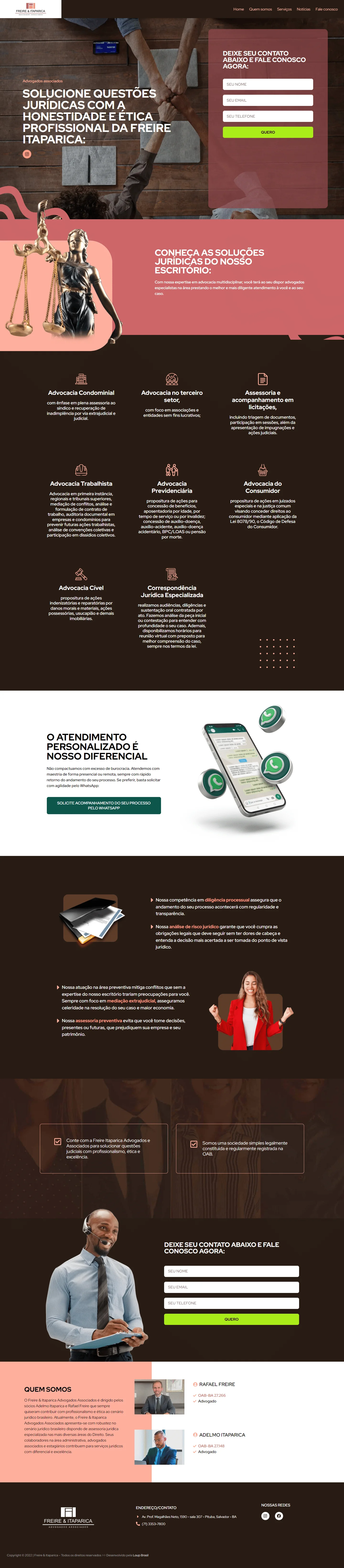 Print da página inicial do site Freire Itaparica