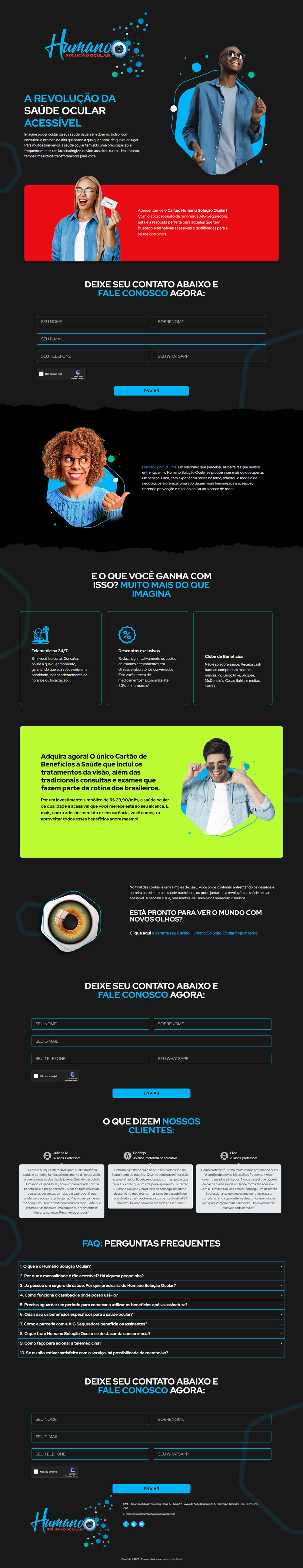 Imagem da interface principal do site Humanos Solução Ocular, destacando seu design moderno e recursos de fácil acesso.