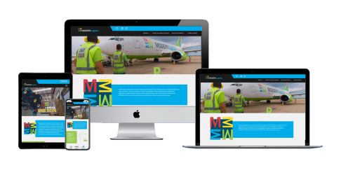 Mockup do site da Modern Logistics exibido em diferentes dispositivos, incluindo smartphone, tablet, notebook e desktop, destacando o design responsivo.