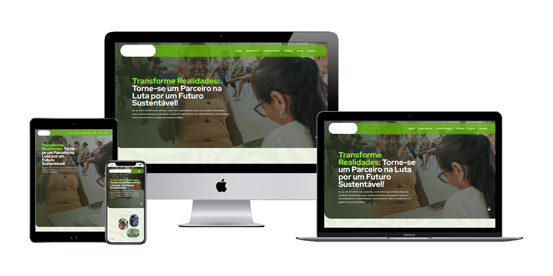 Mockup do site da ADISS exibido em diferentes dispositivos, incluindo desktop, notebook, tablet e smartphone, destacando seu design responsivo.